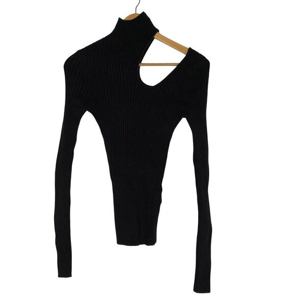 Anine Bing Victoria Top Cutout Ribbed Knit Stretch Cotton Turtleneck Black M - Picture 4 of 10